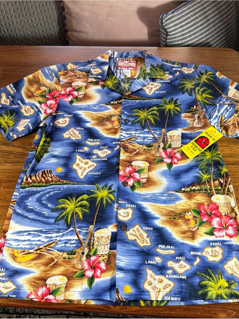 NWT RJC Hawaiian Blue Tropical Print Aloha Shirt